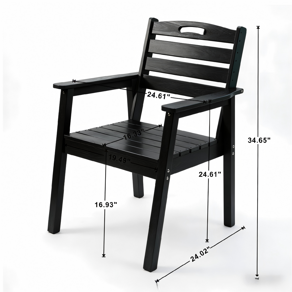 HDPE Outdoor Terrace Dining Chair Set of 2 - Black