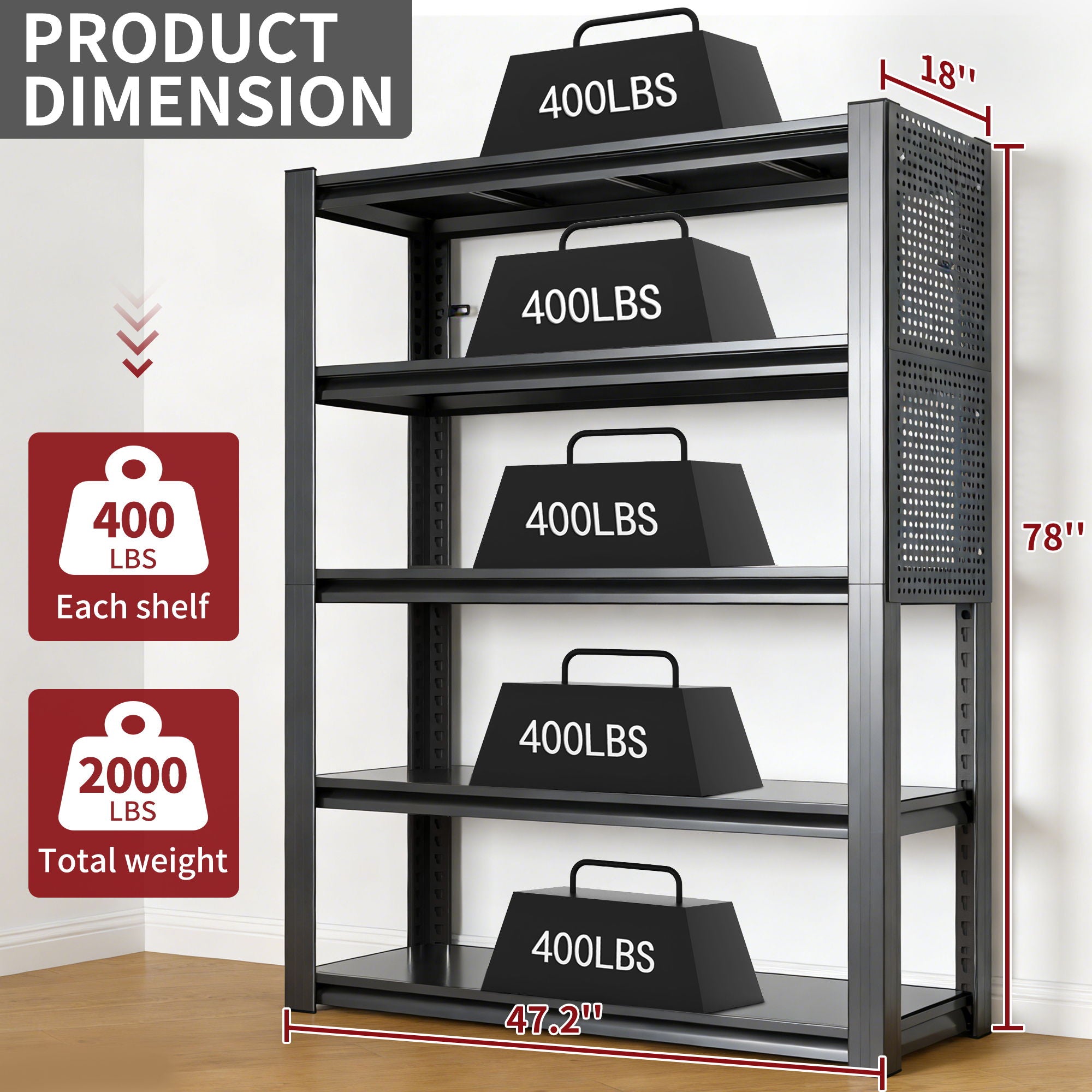 Industrial 5-Tier Adjustable Shelving Unit With Pegboard Heavy-Duty Storage
