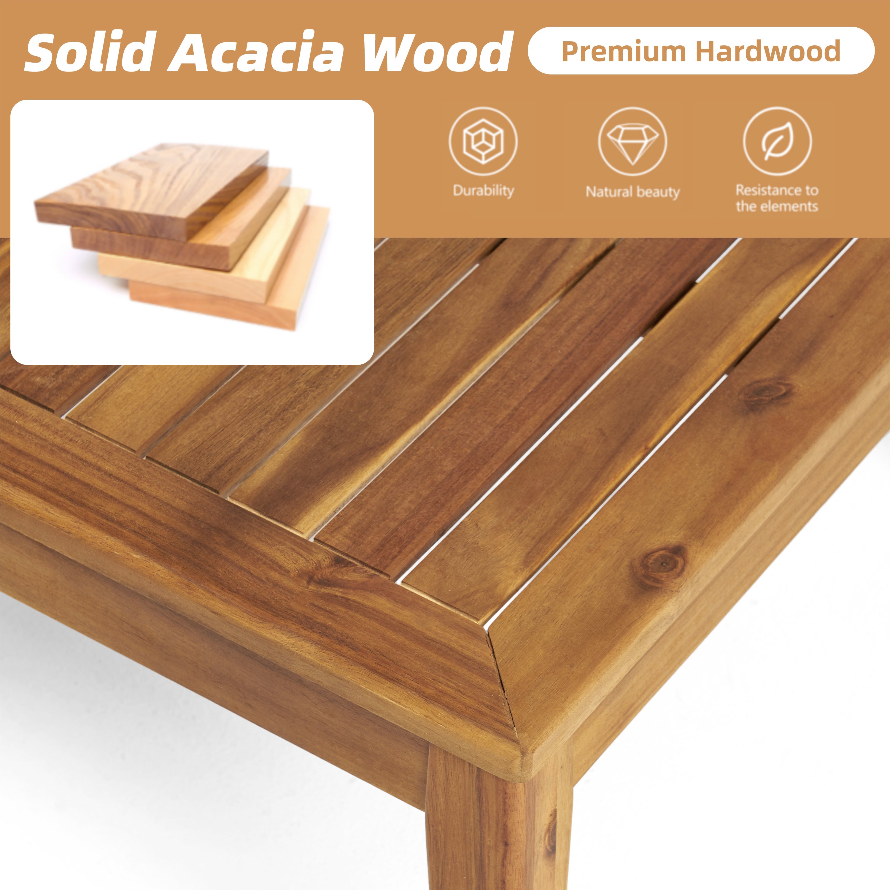 Outdoor L Shape 3pcs Acacia Wood Patio Sofa Set