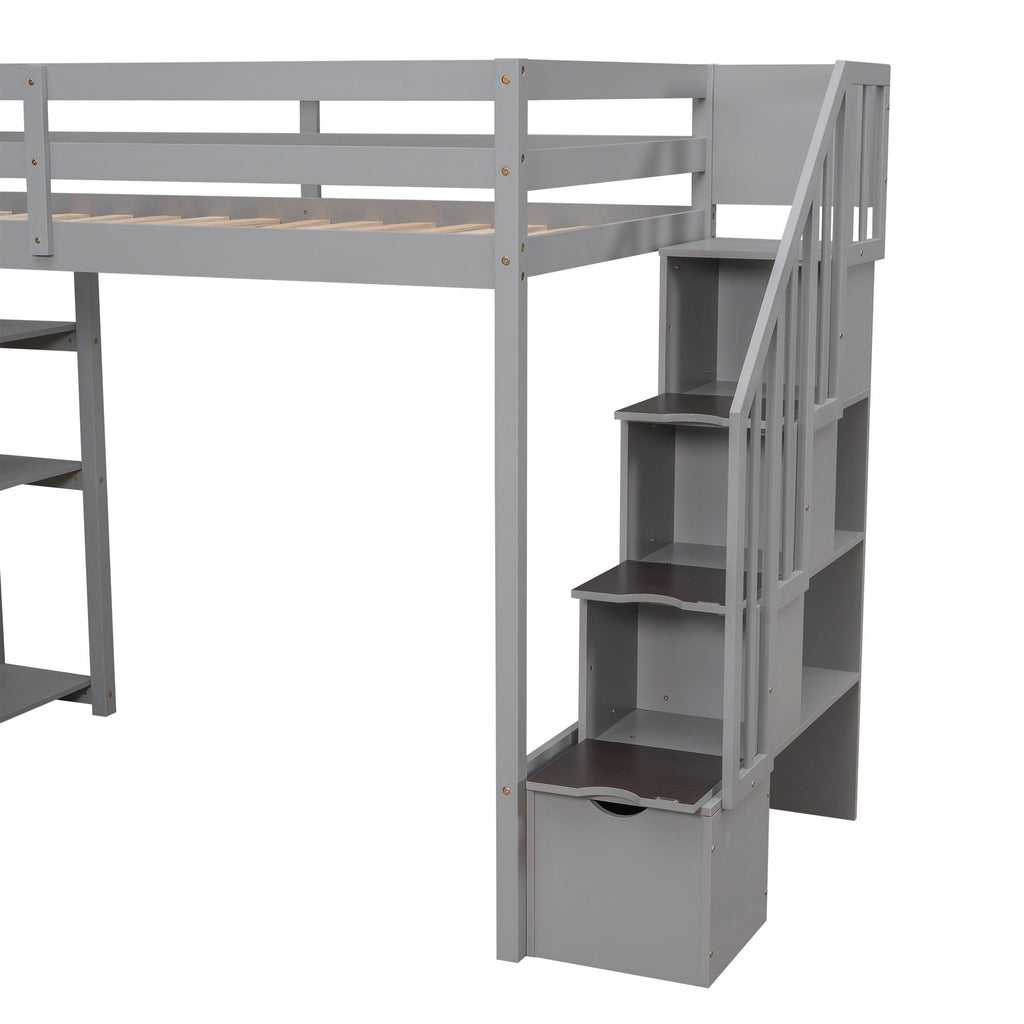 Loft Bed With Storage Drawers And Stairs With Shelves