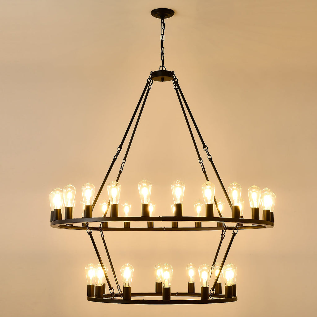 52 Inch Black Wagon Wheel Chandelier, 36-Lights