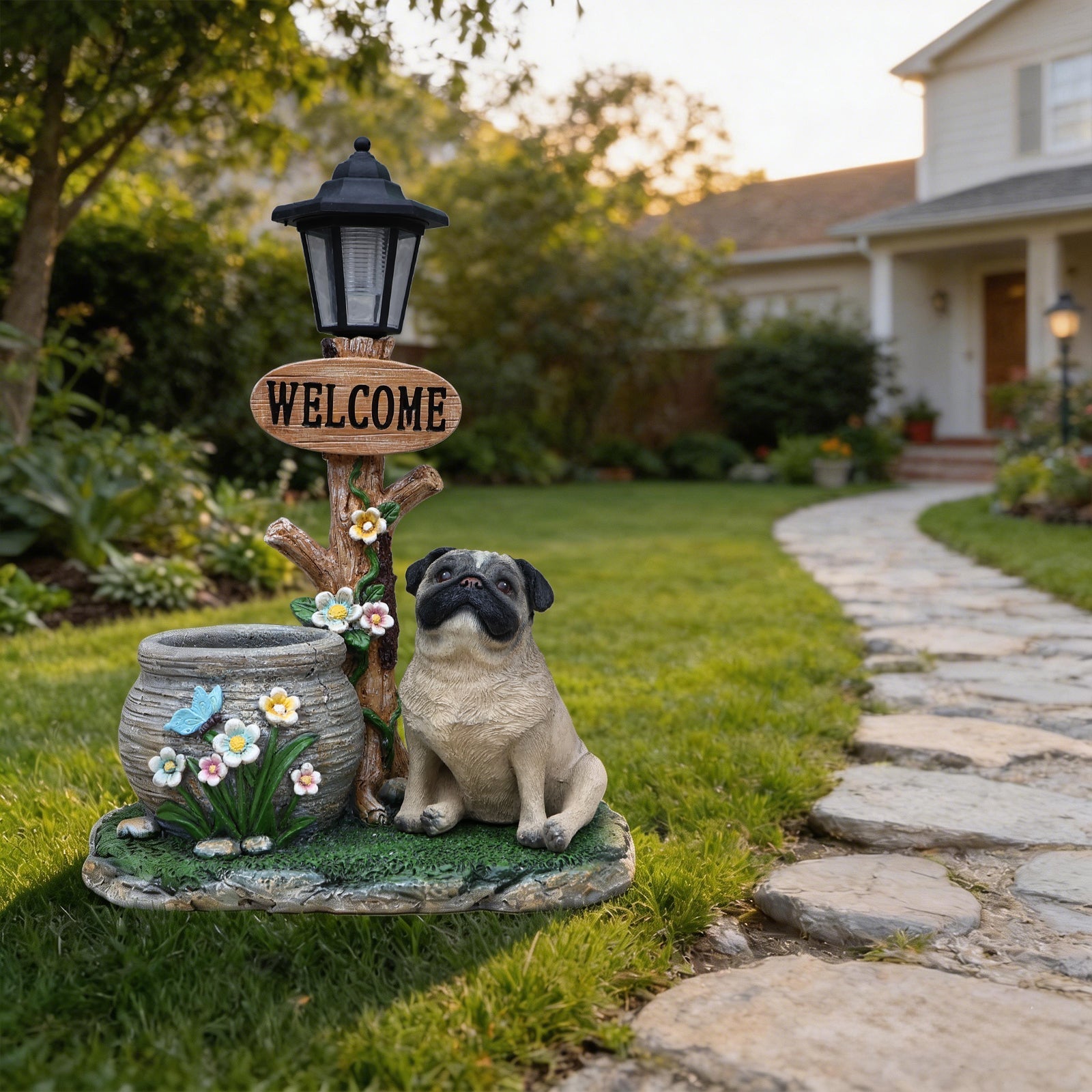 Sitting Pug Dog Planter Statue