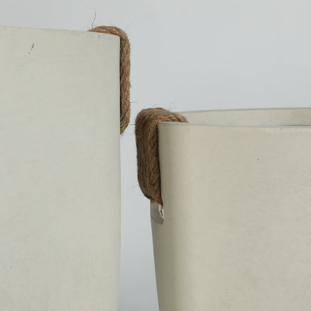 Round Concrete Planter Set of 2, Large Handmade Off White Pots