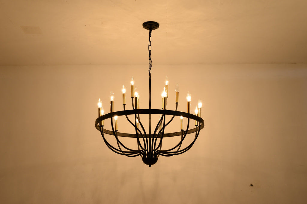 15-Light Industrial Iron Candle Chandelier Modern Farmhouse Pendant Light