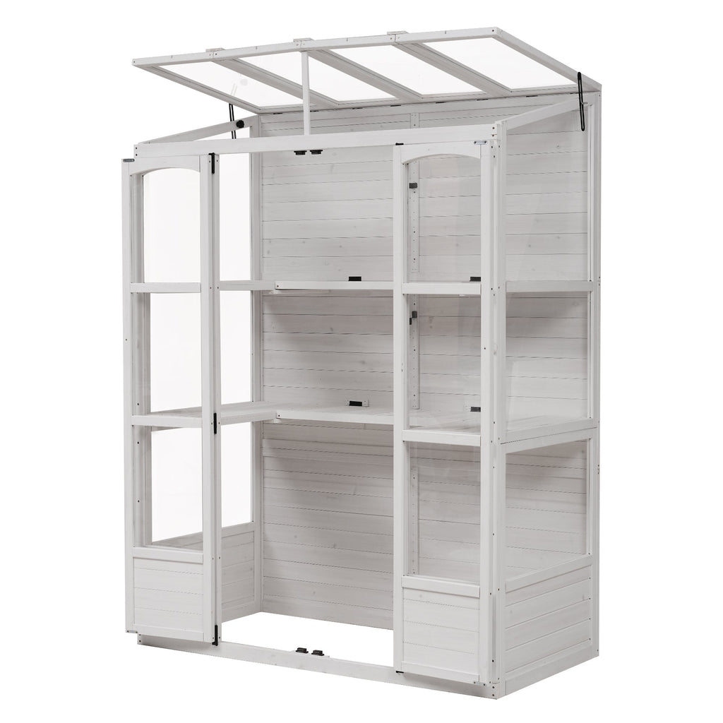 TOPMAX 78-Inch Wooden Greenhouse with Skylights and Folding Shelves