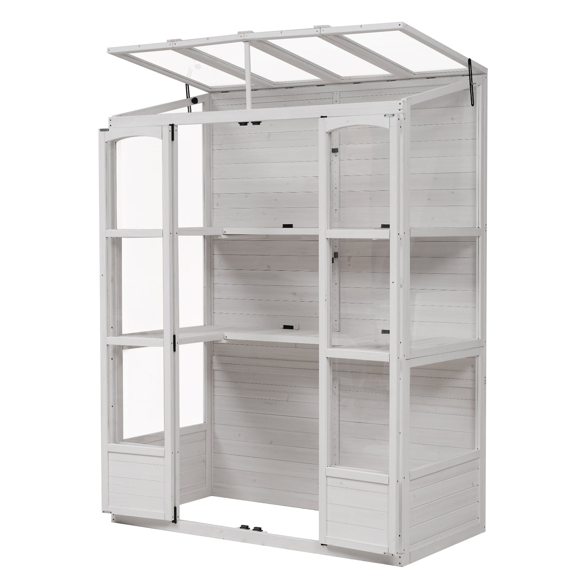 TOPMAX 78-Inch Wooden Greenhouse with Skylights and Folding Shelves