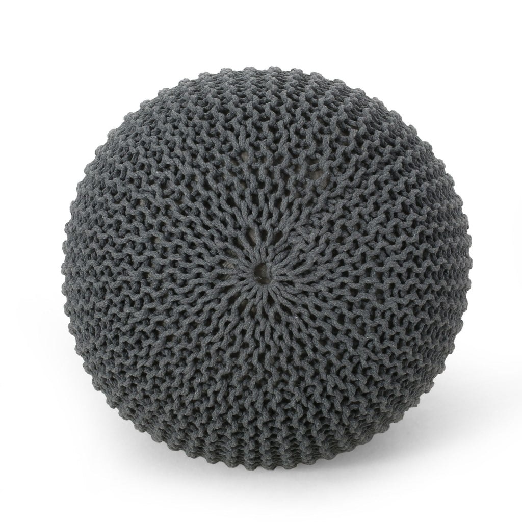 Bordeaux Knitted Cotton Round Pouf - Versatile Ottoman and Floor Cushion
