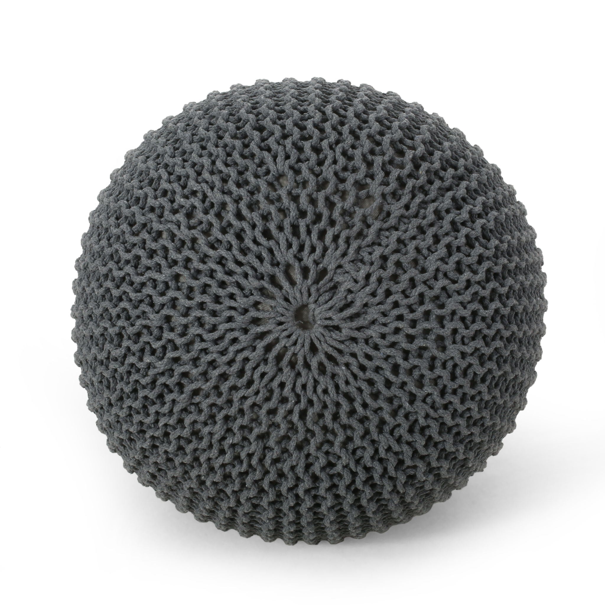 Bordeaux Knitted Cotton Round Pouf - Versatile Ottoman and Floor Cushion