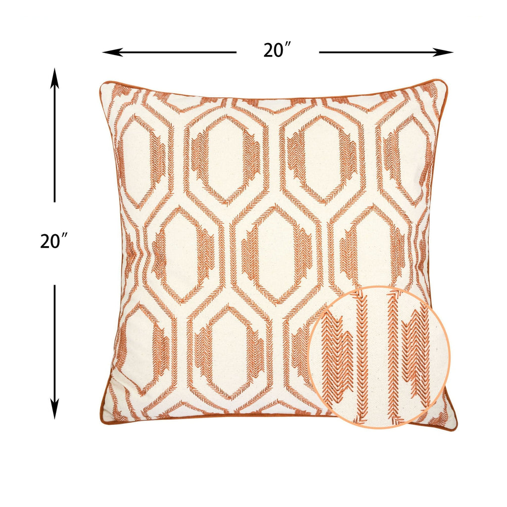 Geometric Embroidered Throw Pillow - Rust