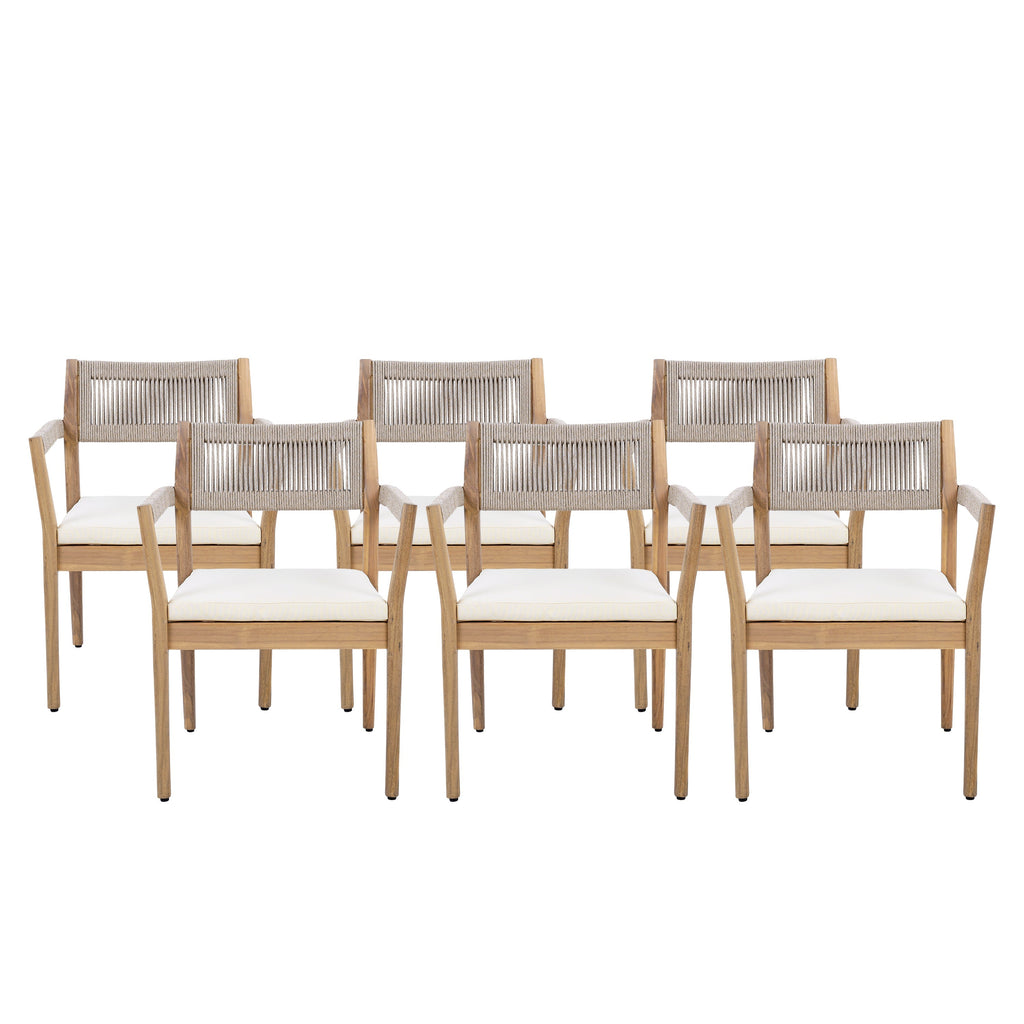 Braided Acacia Wood Outdoor Dining Chairs Set of 2 – Teak Look with Beige Rope & Cream Cushions