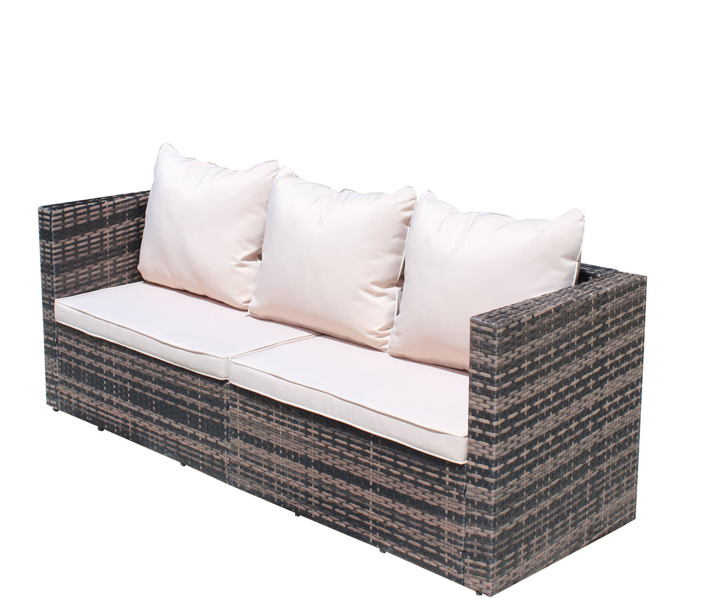 Rattan Patio Furniture Set Wicker Sofa Cushioned Sectional (4 Pieces, Brown)