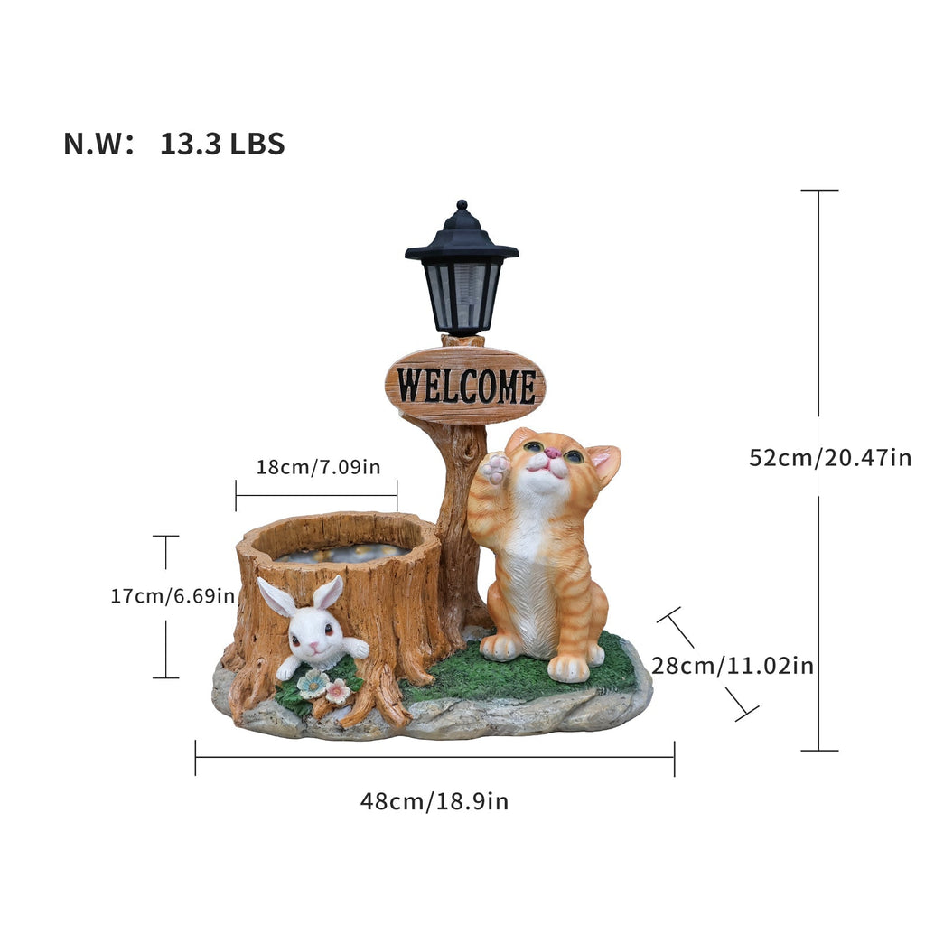 Cute Cat Planter Statue Garden Decor