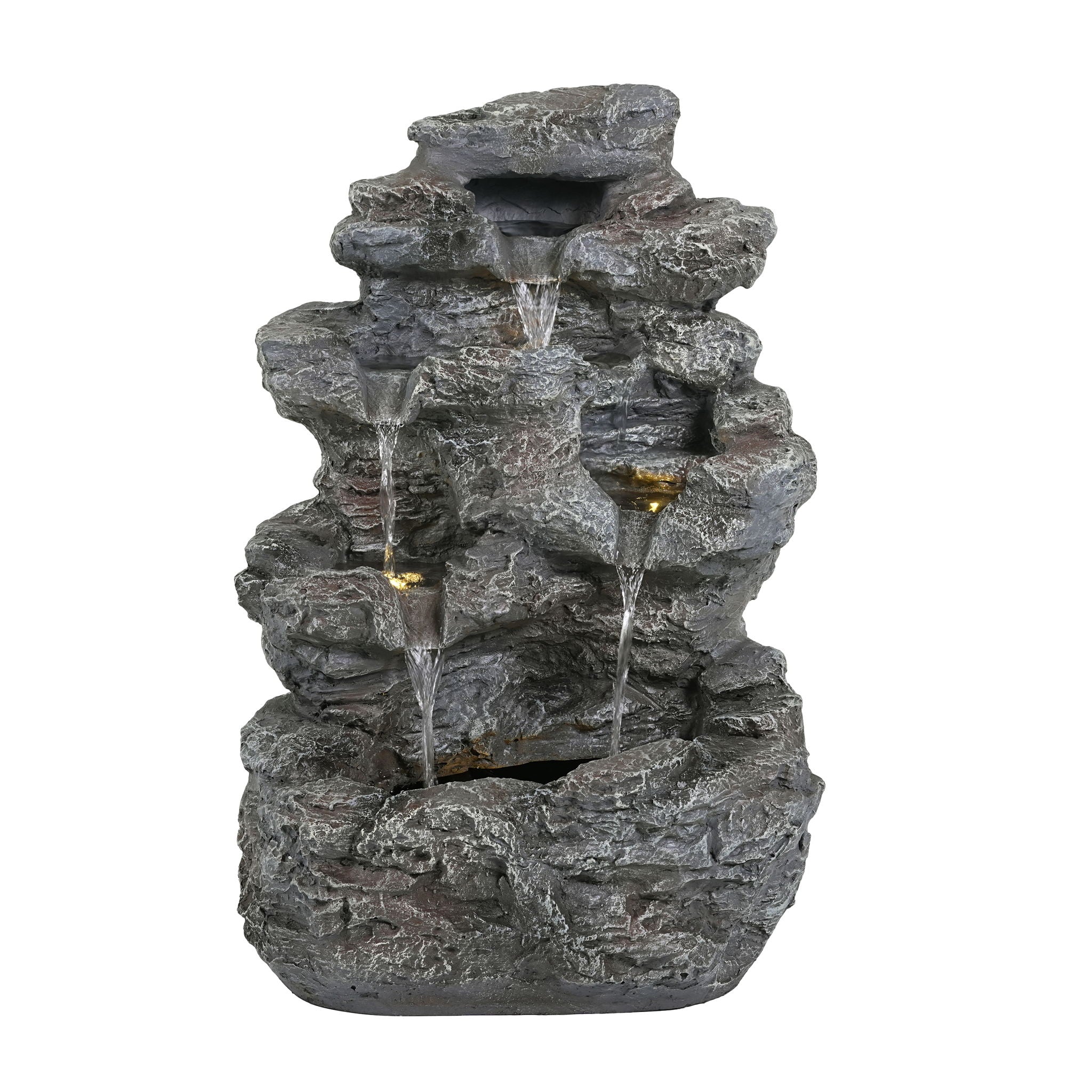 Concrete Rock Waterfall Fountain with LED Lights