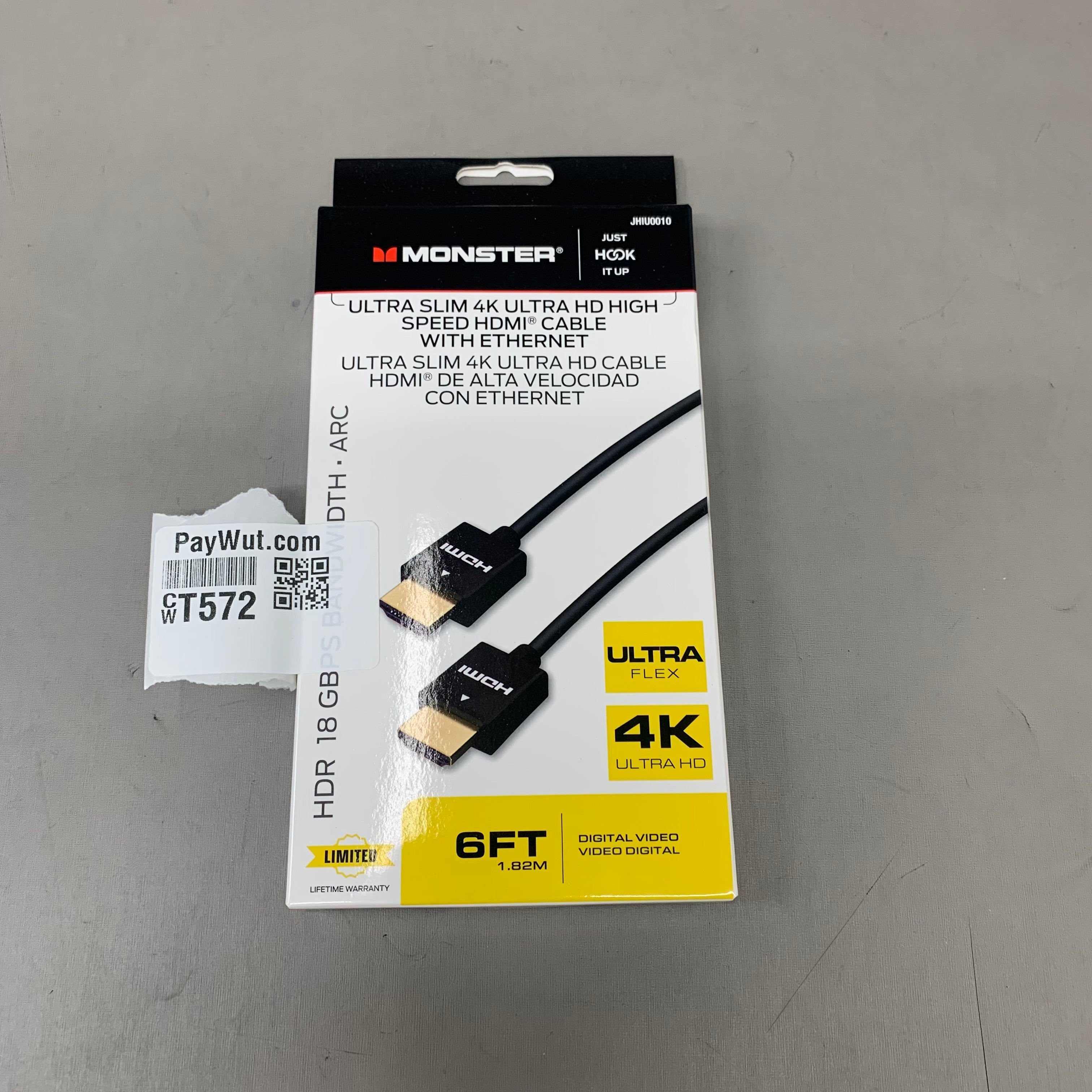 MONSTER (2 Pack) Ultra Slim 4K Ultra HD High Speed HDMI Cables 6Ft, 10Ft Black JHIU0010, JHIU0011