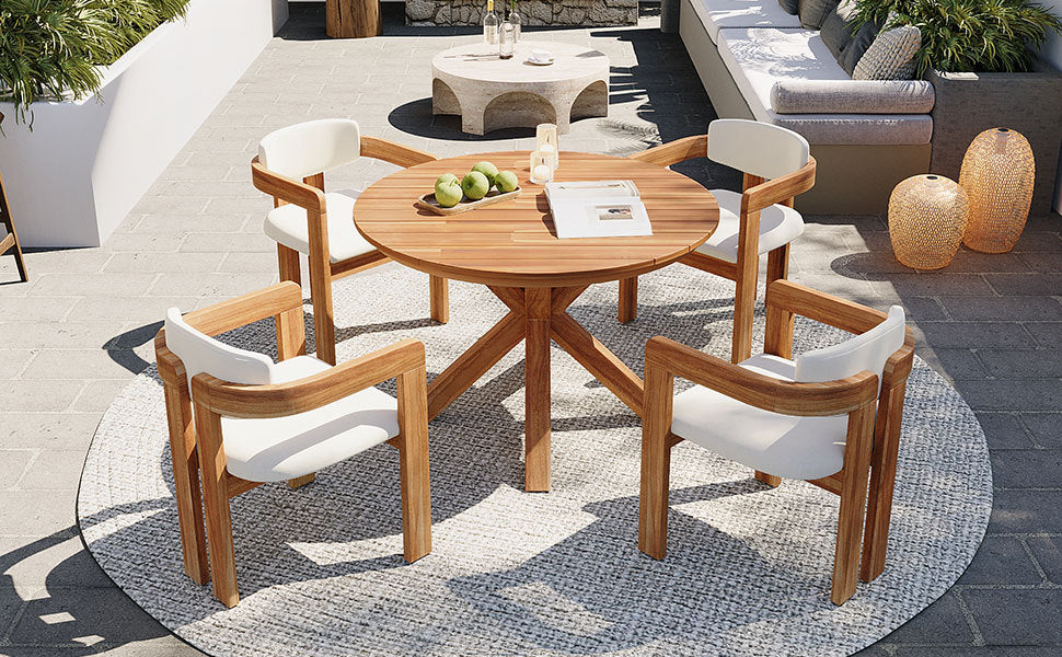 5-Piece Outdoor Acacia Wood Round Dining Set
