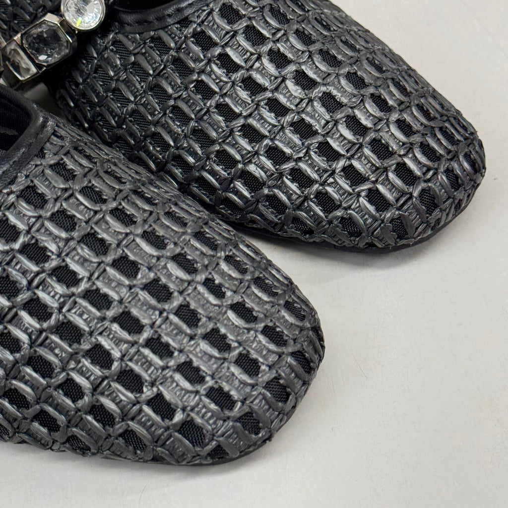 KENNETH COLE New York Zeta Raffia Jewel Jane Flat Women's Sz 10 Black KL25ZMJ01