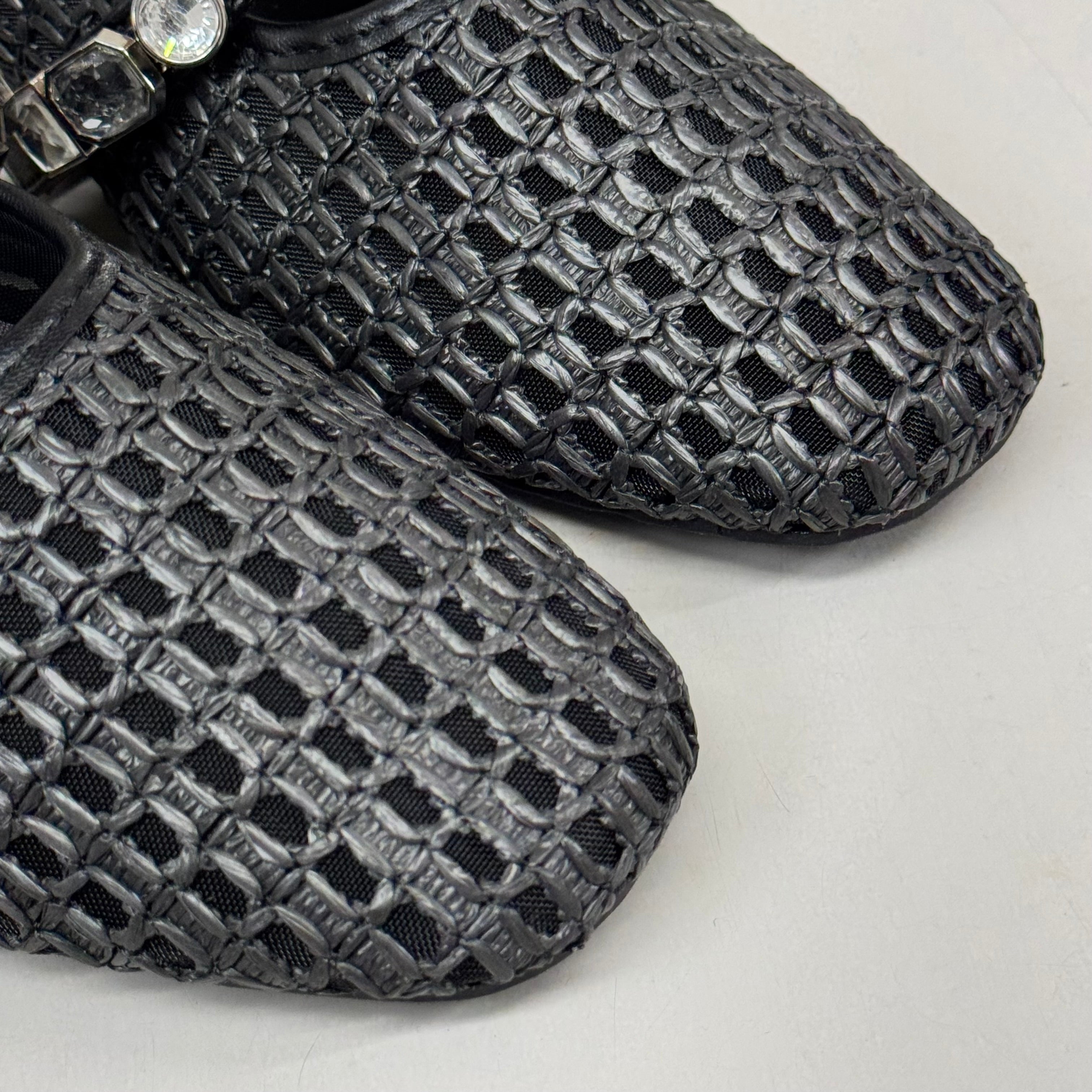 KENNETH COLE New York Zeta Raffia Jewel Jane Flat Women's Sz 10 Black KL25ZMJ01