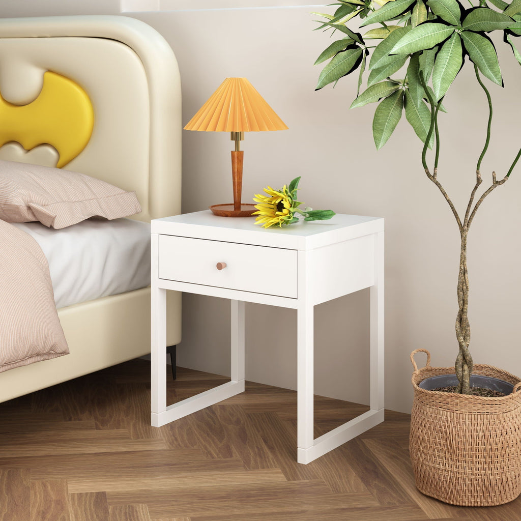 Nightstand With Drawer - Minimalist White Bedside Table