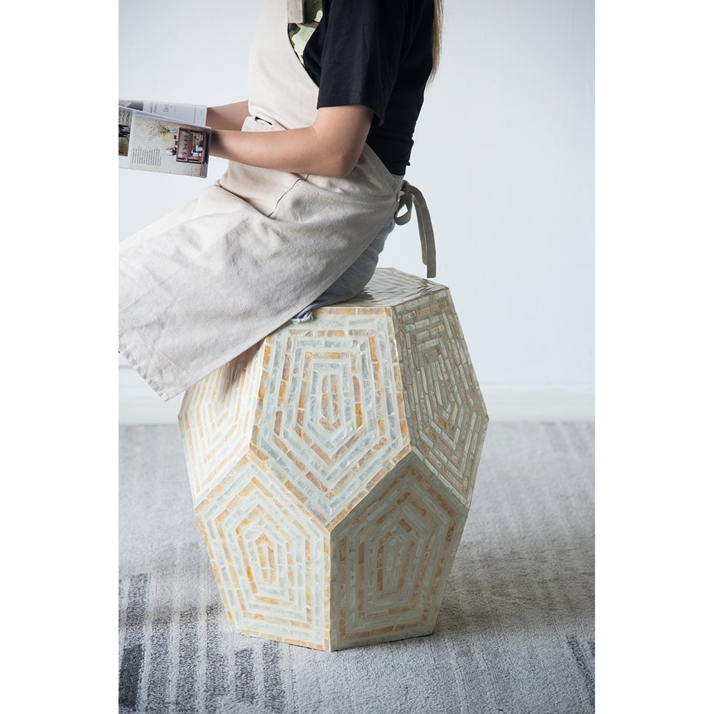 18x18x21 Hexagonal Capes Capiz Stool Cream/Yellow