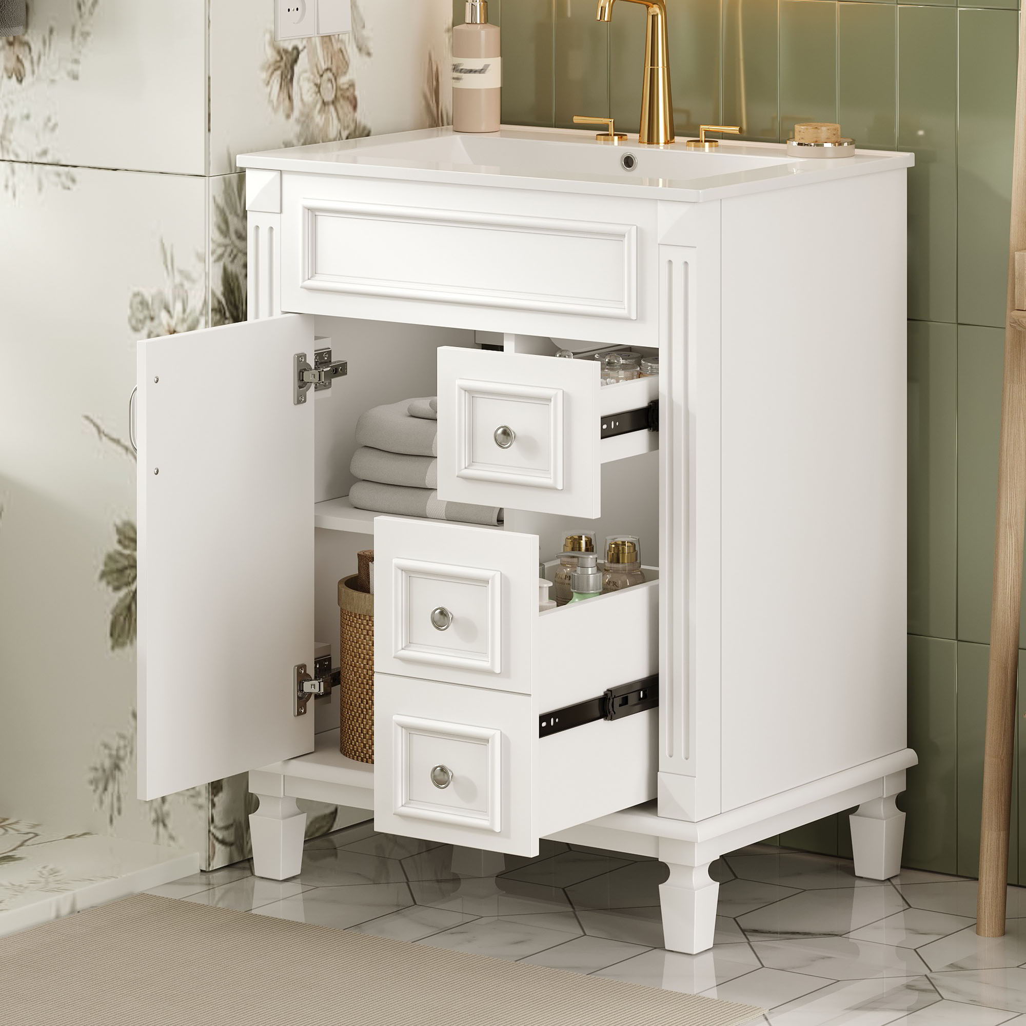 Bathroom Vanity With Sink, Compact Cabinet & 2 Drawers