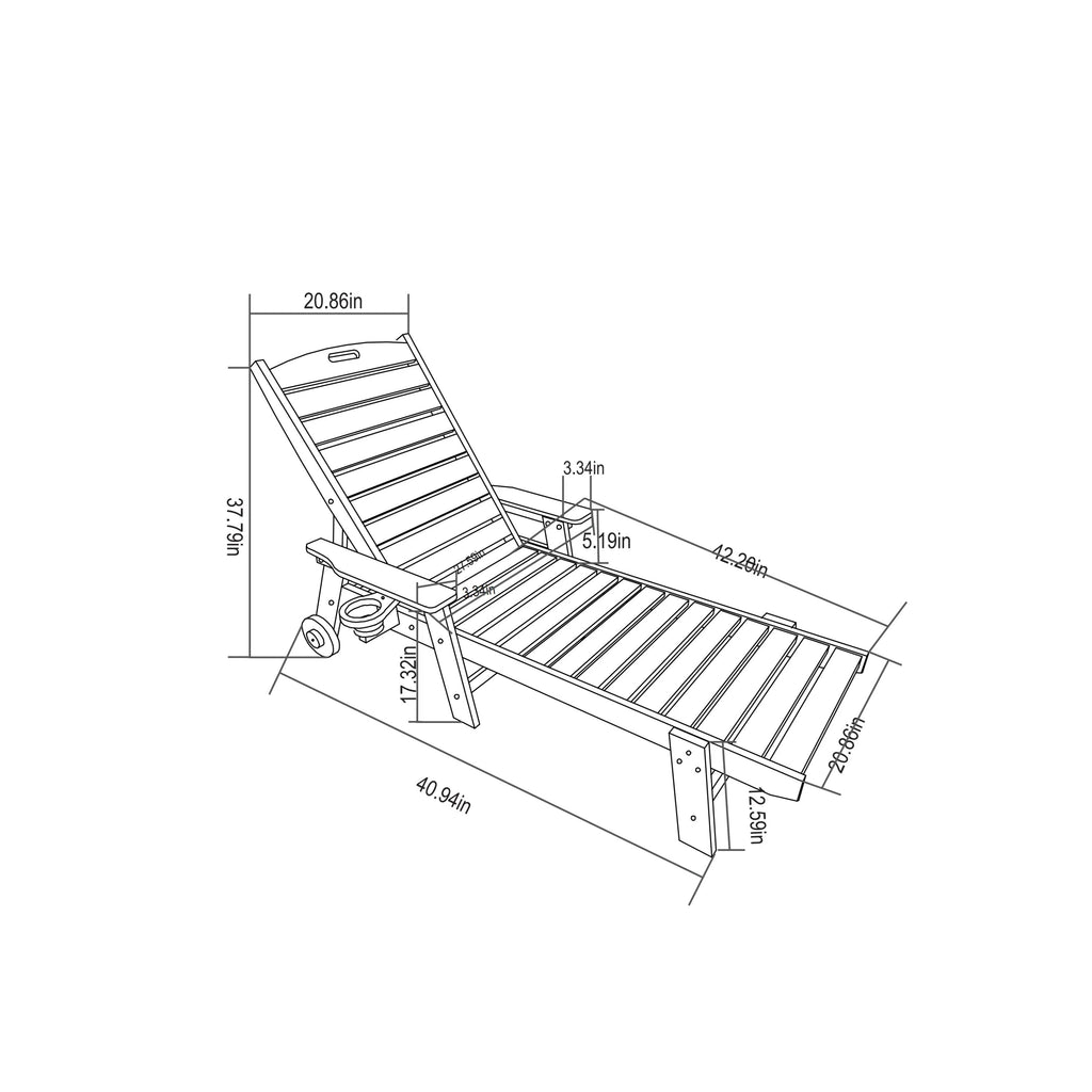 Outdoor Lounge Chair with Wood Texture and Adjustable Backrest