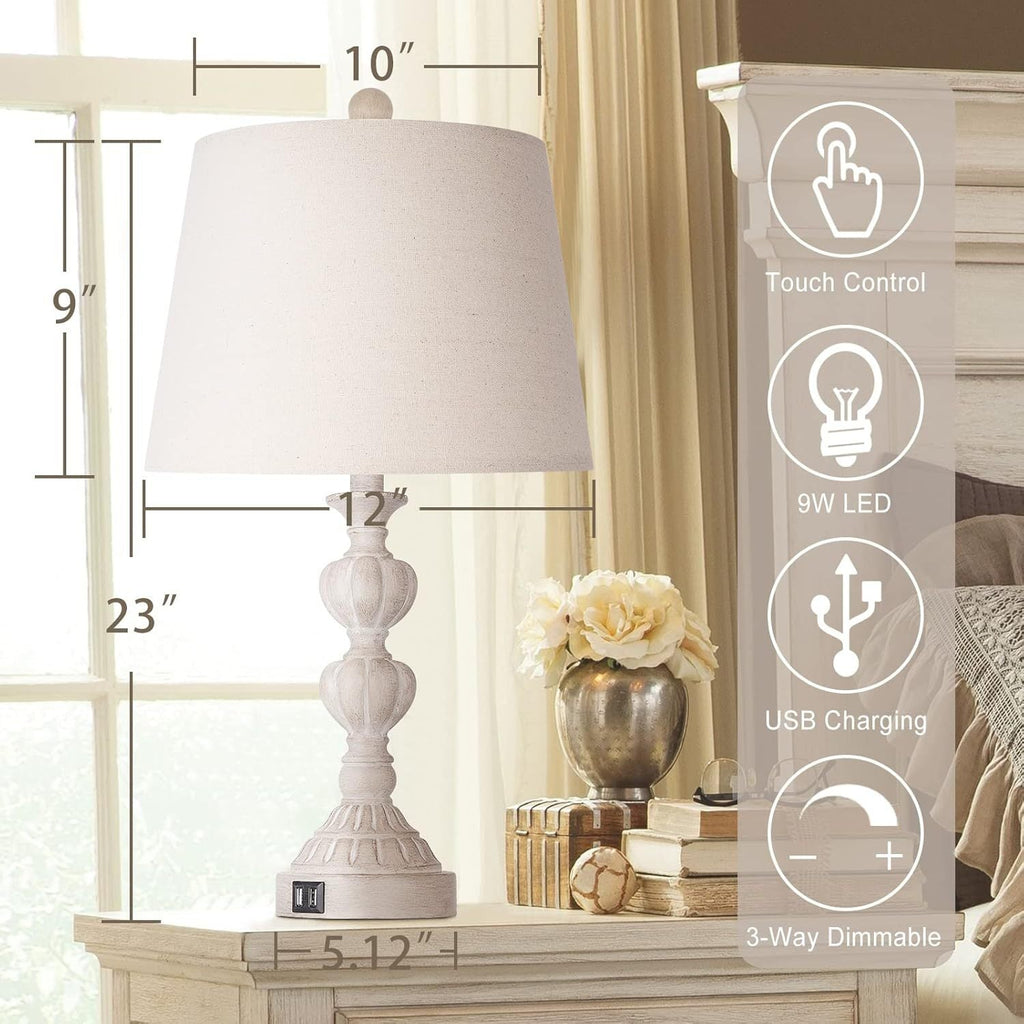 Touch Control Coastal Farmhouse Table Lamp Set of 2