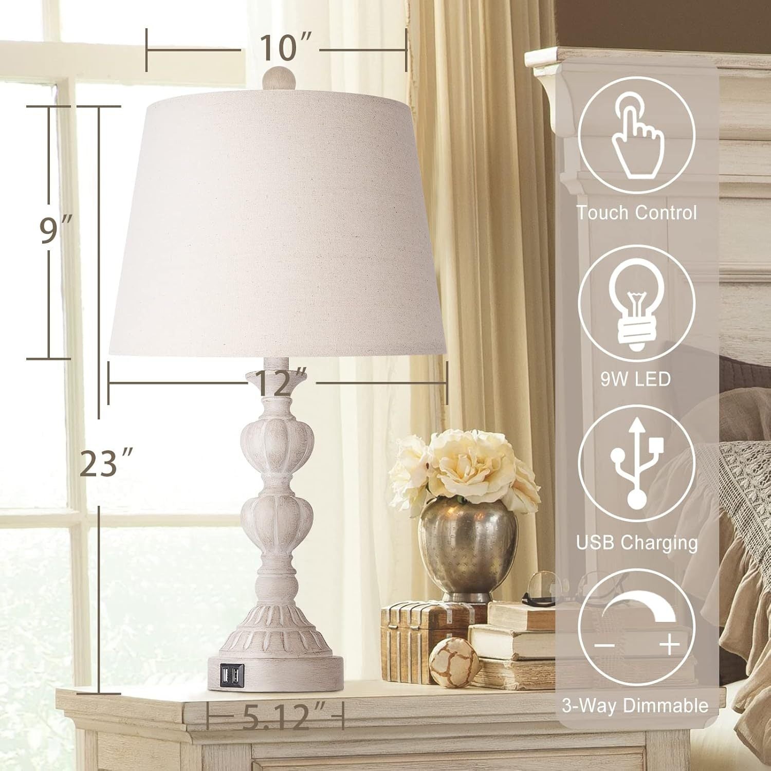 Touch Control Coastal Farmhouse Table Lamp Set of 2