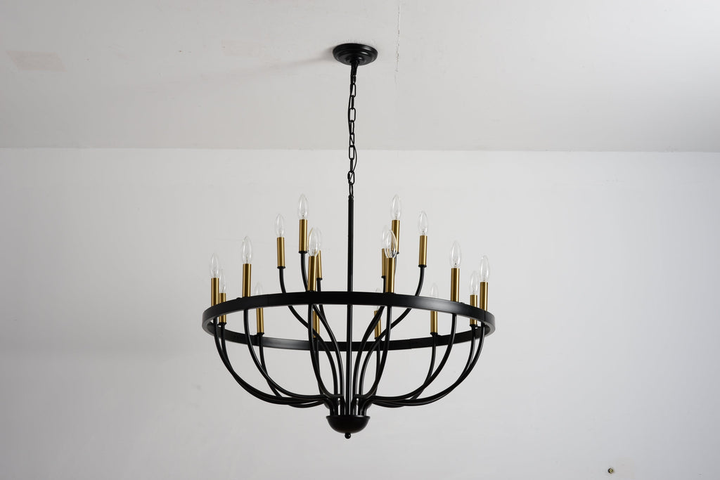 15-Light Industrial Iron Candle Chandelier Modern Farmhouse Pendant Light