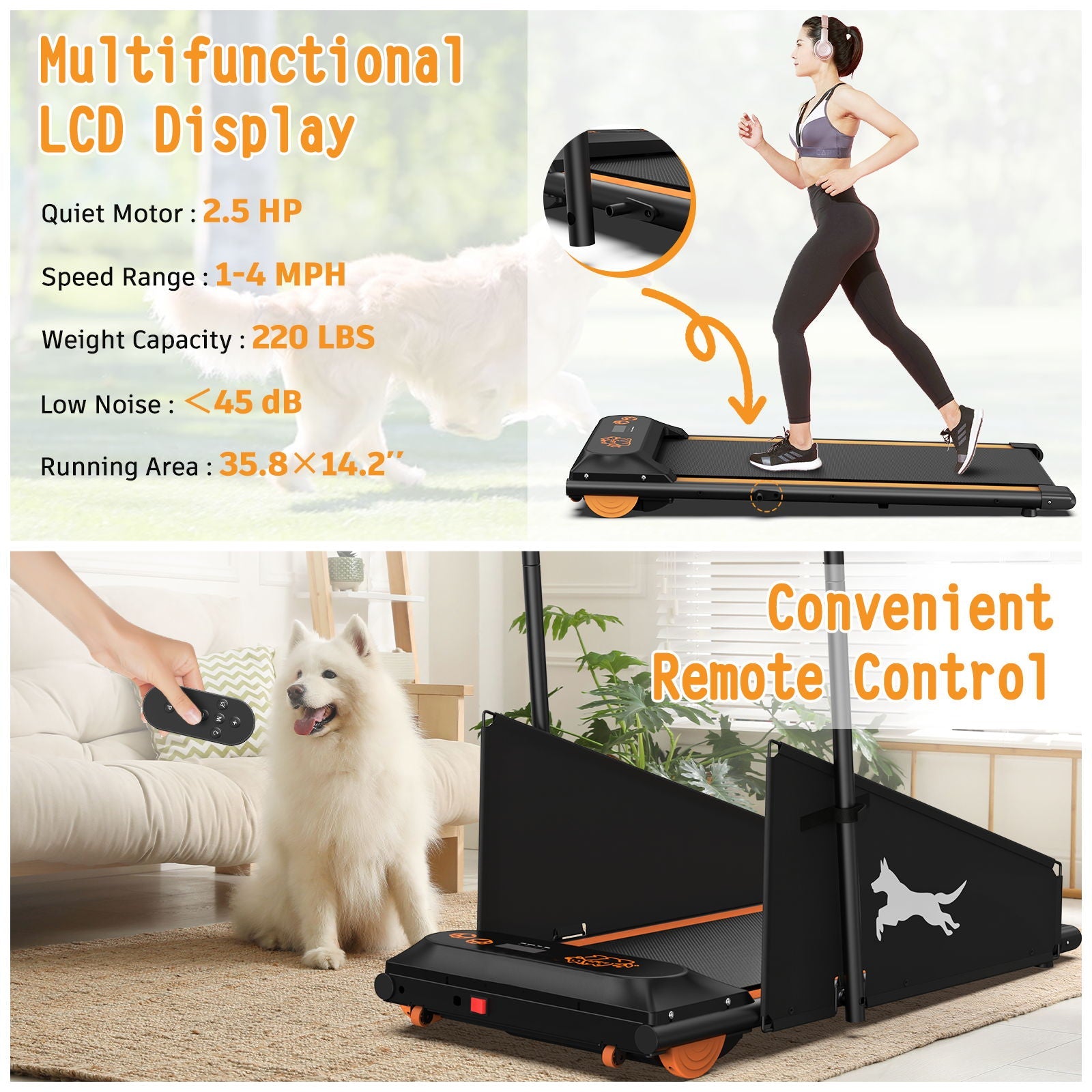 Dog Treadmill For Small To Medium Dogs With LED Display - Black / Orange
