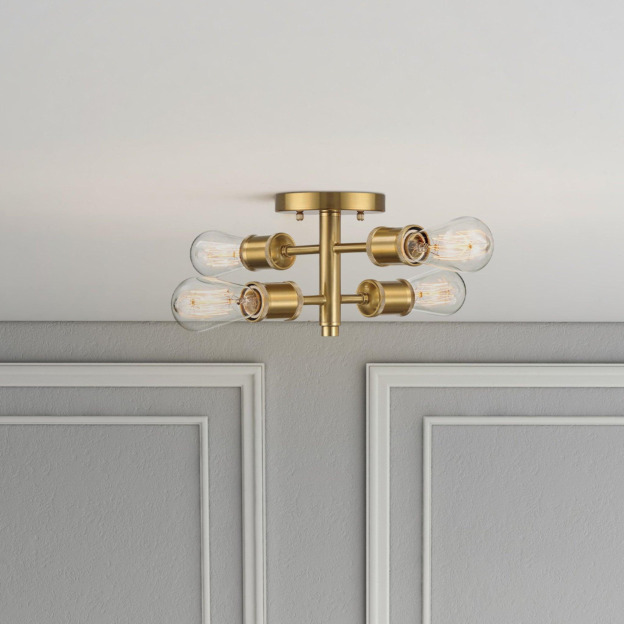 Ephemeral - 4 Lights Semi Flush Mount Ceiling Pendant - Antique Brass / Clear / Gold