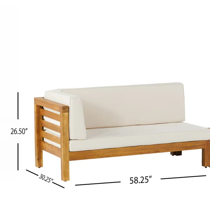 OANA Outdoor Wooden Sectional Set with Cushions, Beige