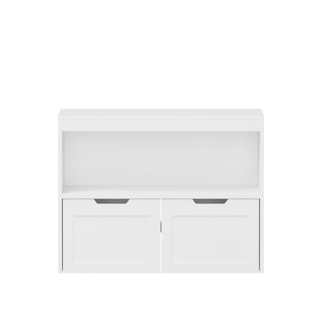Book Organizer With Large Drawers And Open Shelves, Toy Storage Cabinet - White