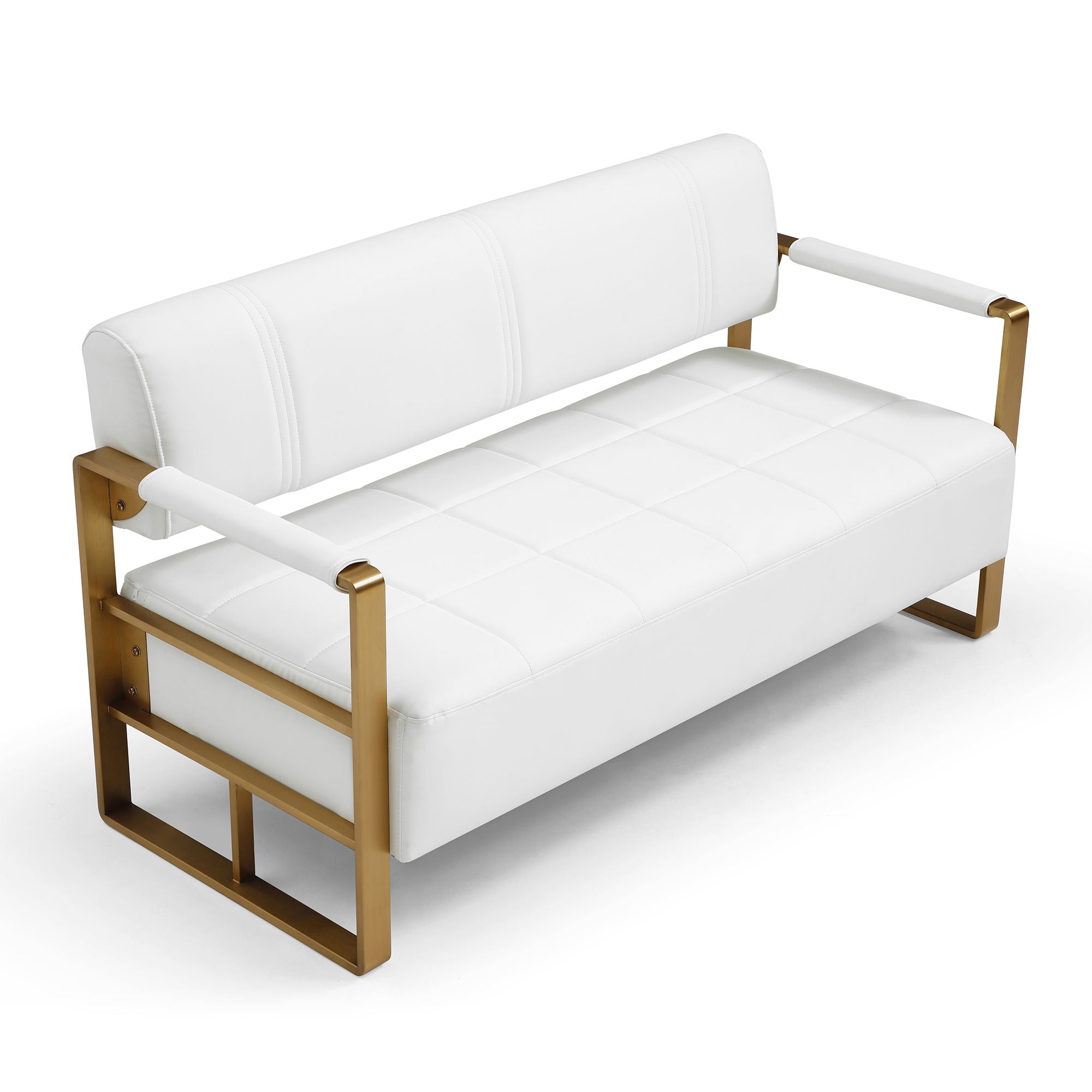 Modern Upholstery Accent Loveseat Sofa For Living Room 2 Seater With Metal Arms