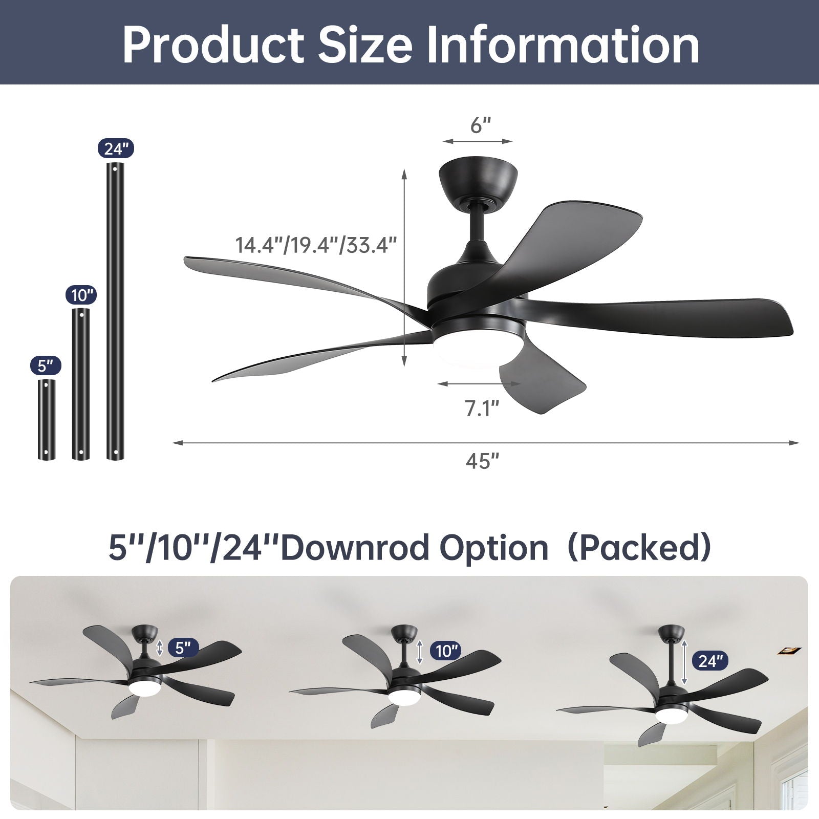 Ceiling Fan with DC Motor and Integrated Light