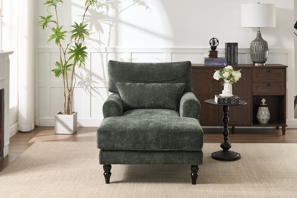 Modern Chaise Lounge Upholstered Sofa Recliner Chair in Green