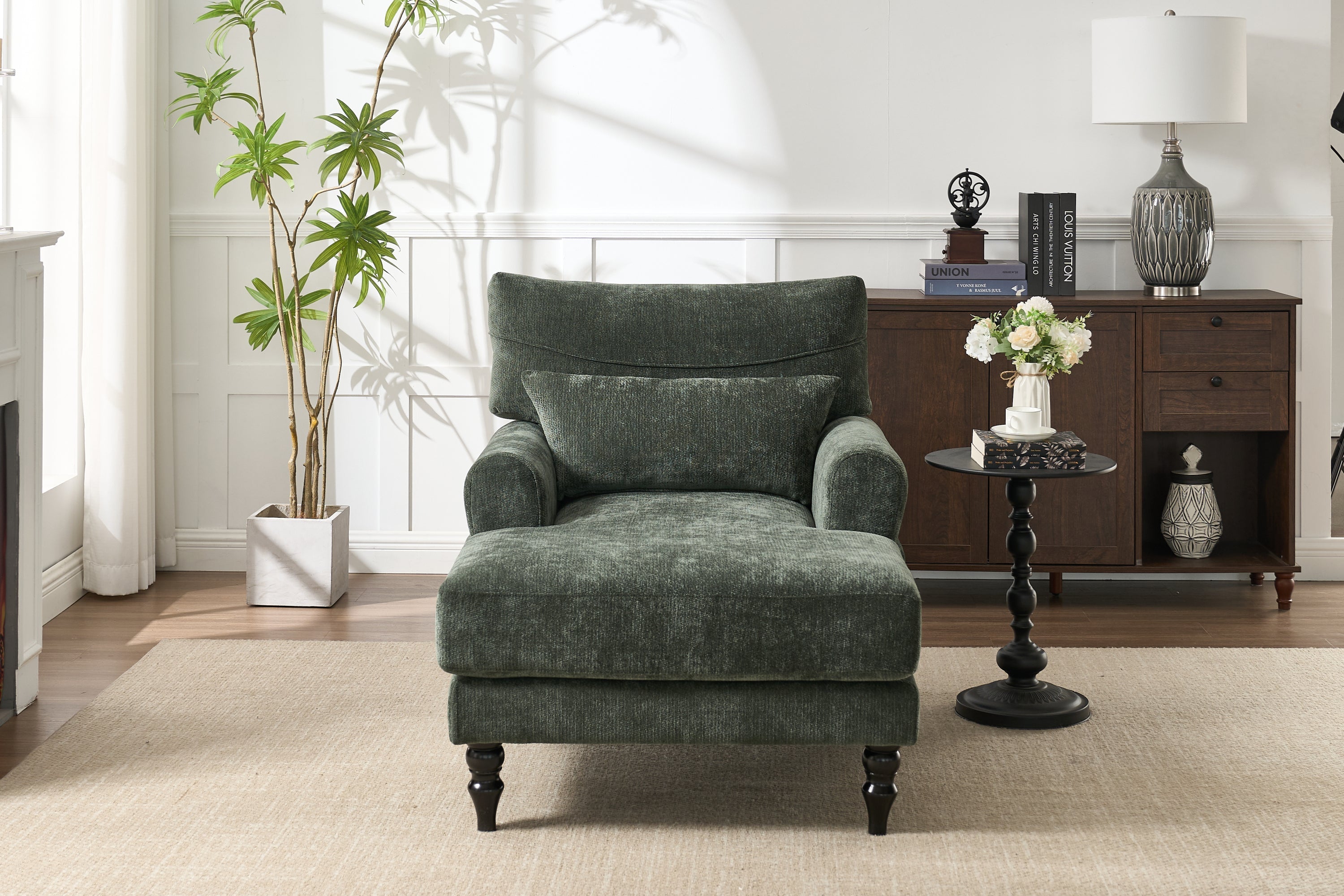 Modern Chaise Lounge Upholstered Sofa Recliner Chair in Green