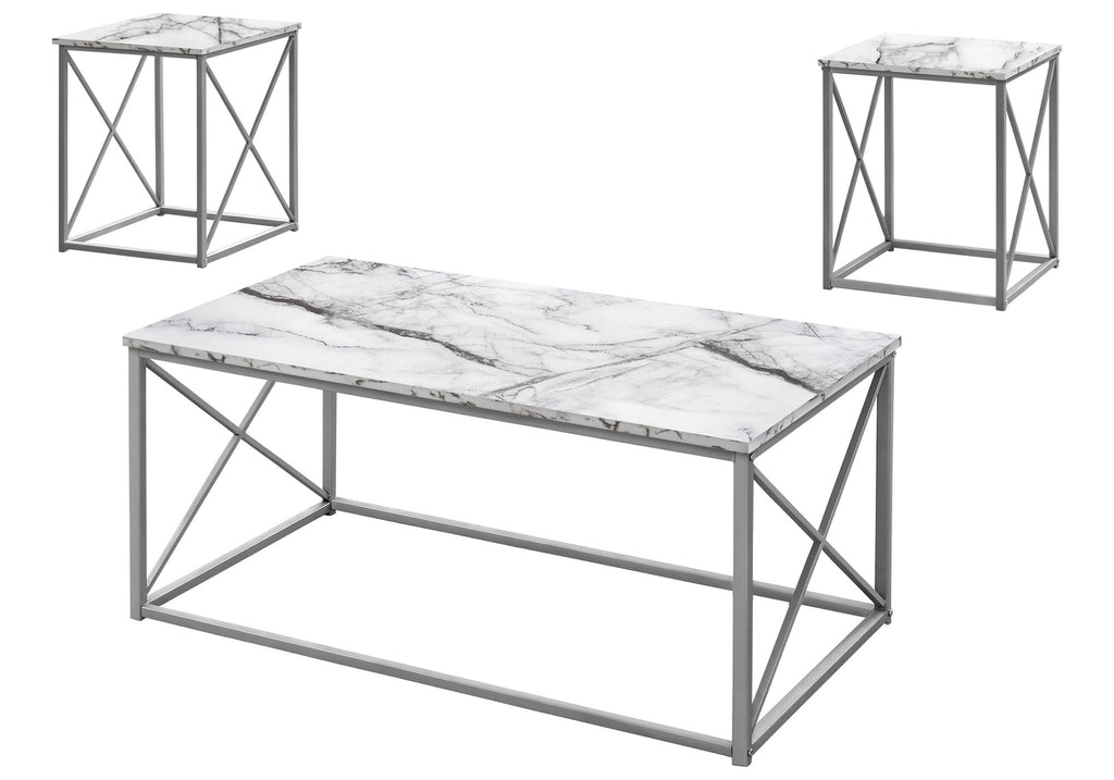 3-Piece Contemporary Living Room Table Set with Marble Look Finish