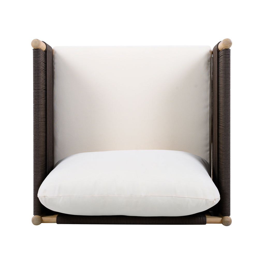 Outdoor Acacia Club Chairs (Set of 2) with Diamond-Pattern Black Rope, Light Teak Finish