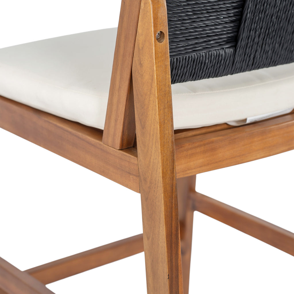 4 Pieces Arly Black Outdoor Bar Stool Solid Acacia Wood and Woven Wicker