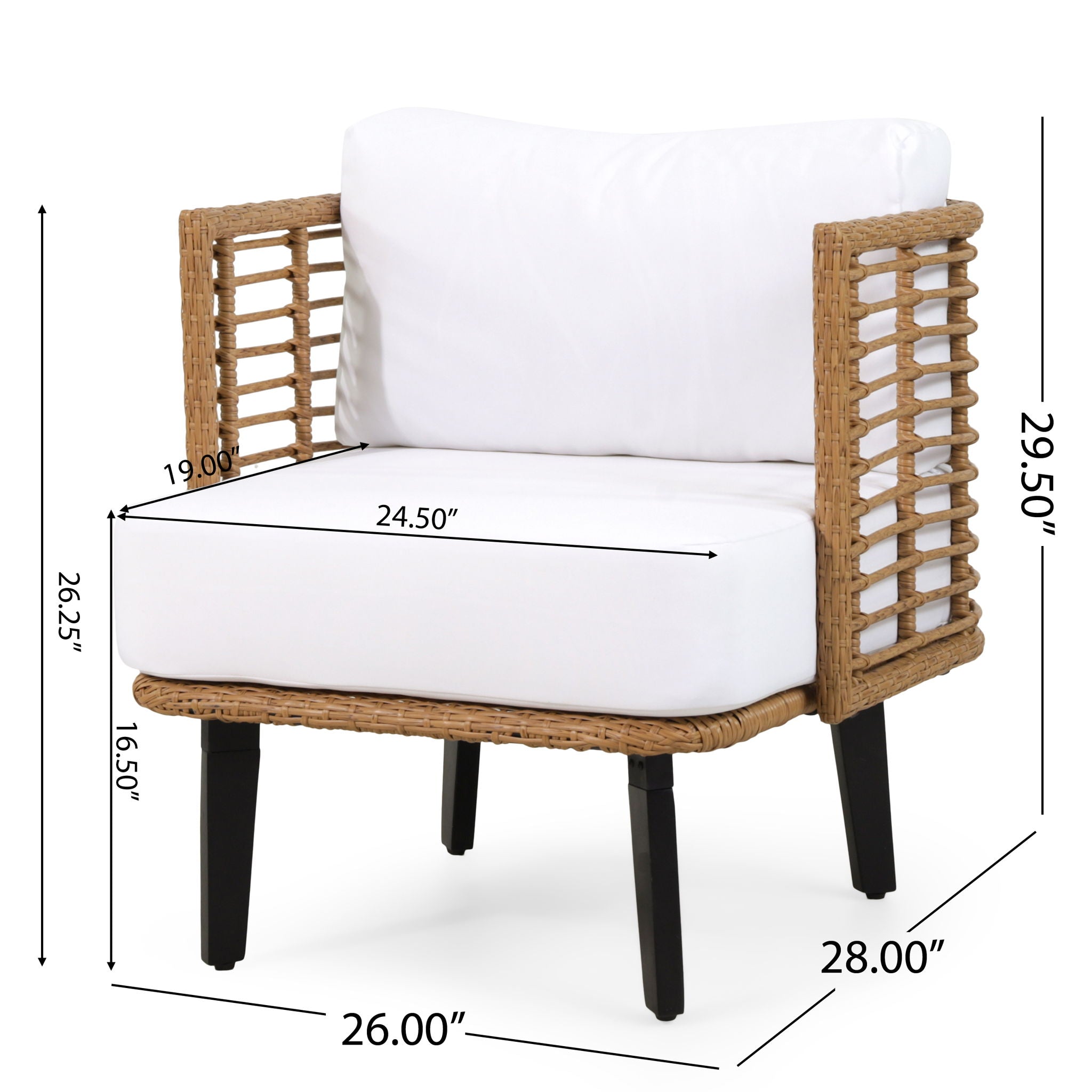 Outdoor Wicker Club Chair with Water Resistant Cushion - Brown
