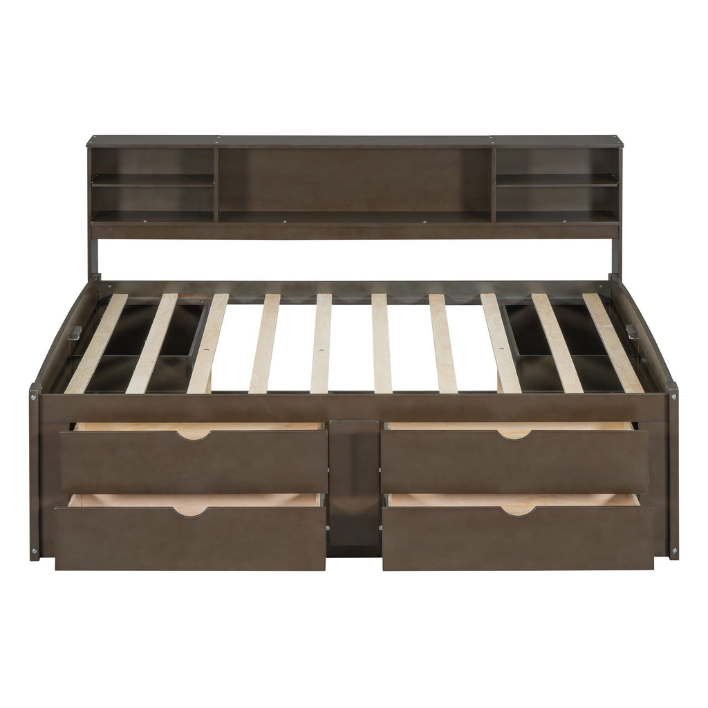 Daybed With 2 Bedside Cabinets, Upper Shelves And 4 Drawers