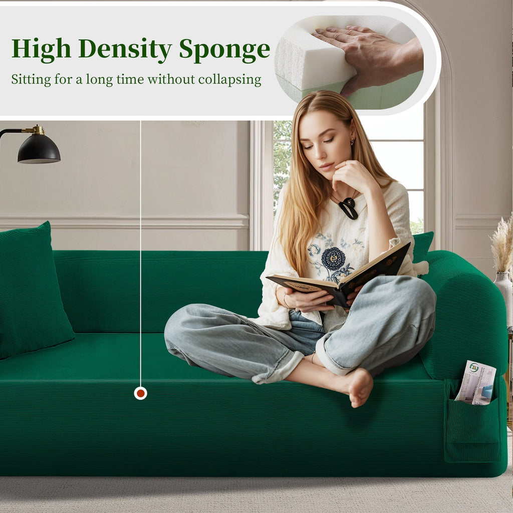 Spring Sofa with High-Quality Fabric in Green