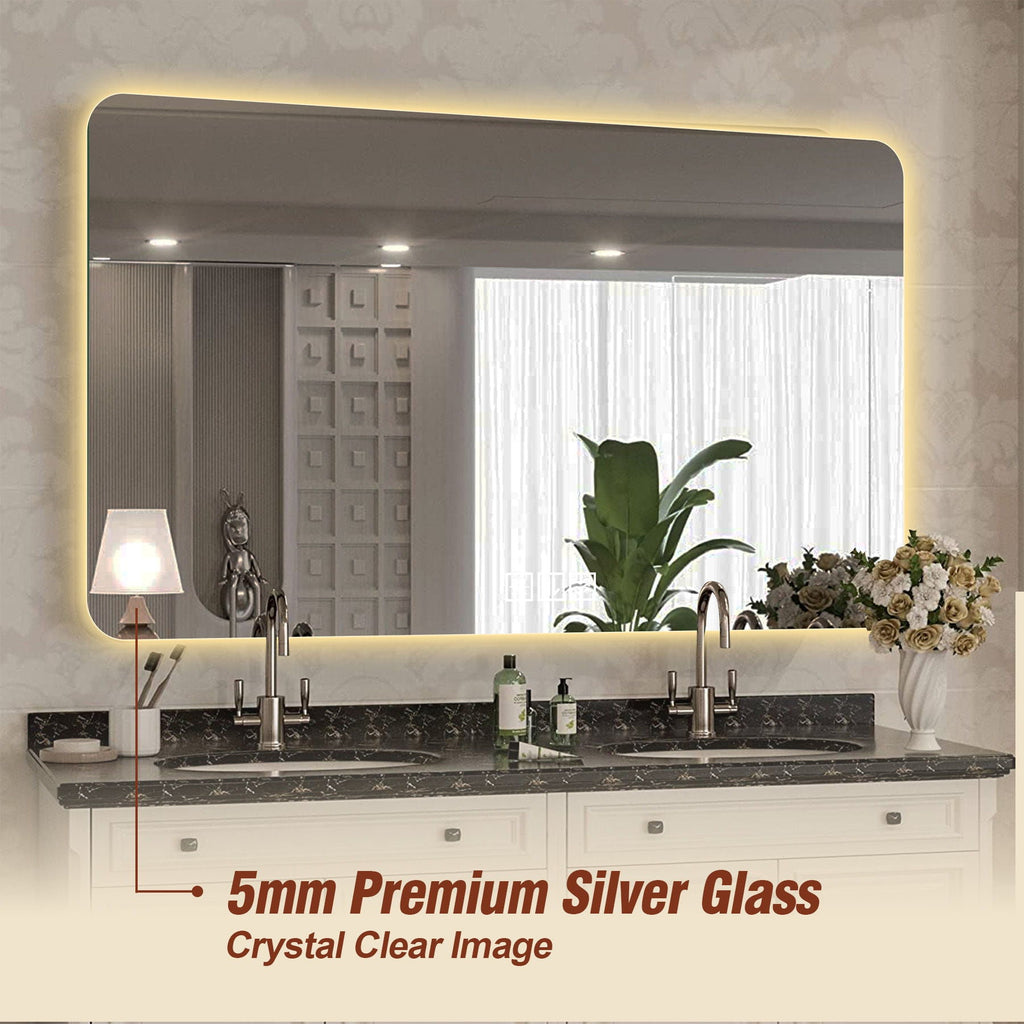 Wall Mounted LED Lighting Mirror With 3 Color Lighting, Dimming, Waterproof, Anti Fog, Touch Switch - Silver