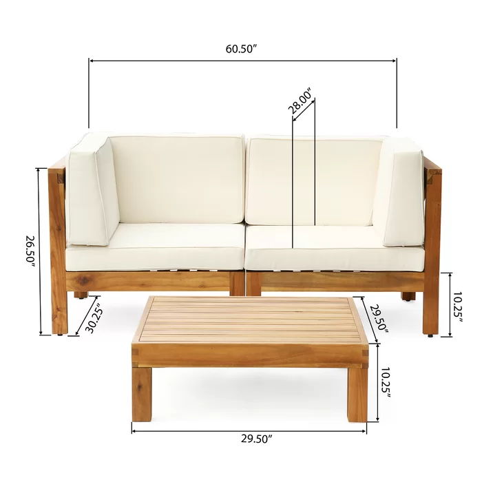 Brava X-Back 2 Seater Sectional Loveseat with Coffee Table