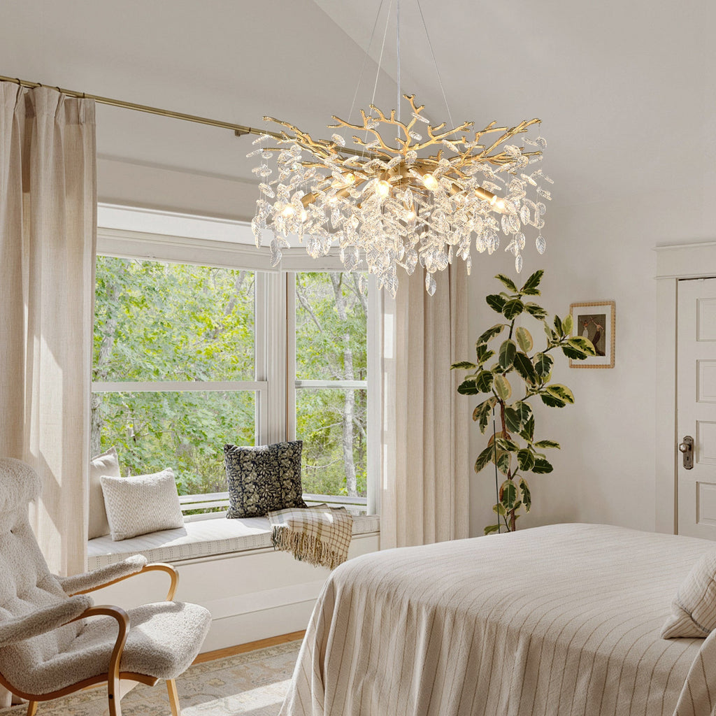 8-Light Crystal Gold Chandelier for Dining Room and Kitchen Island