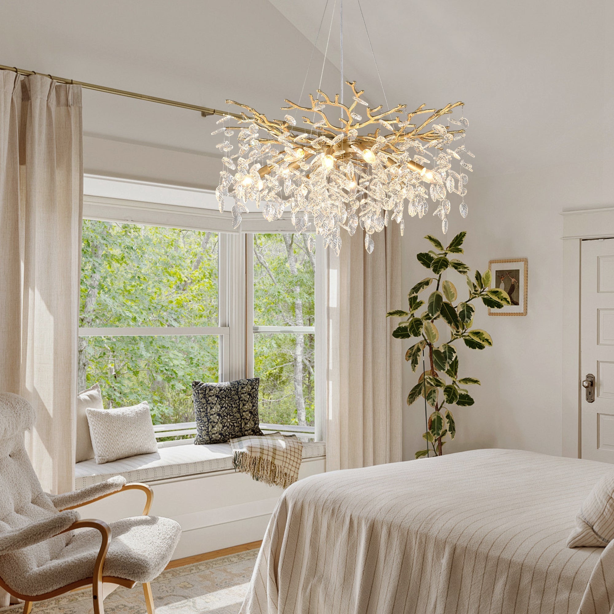 8-Light Crystal Gold Chandelier for Dining Room and Kitchen Island