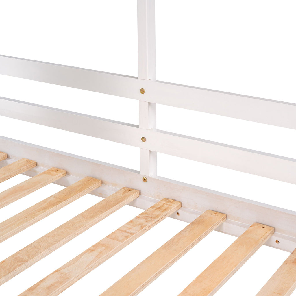 Bunk Bed Wood Bed & Roof, Window, Guardrail, Ladder
