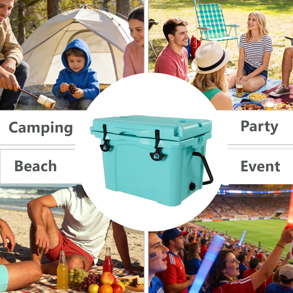 25QT Portable Cooler, Insulated Hard Cooler with Bottle Opener and Cup Holder