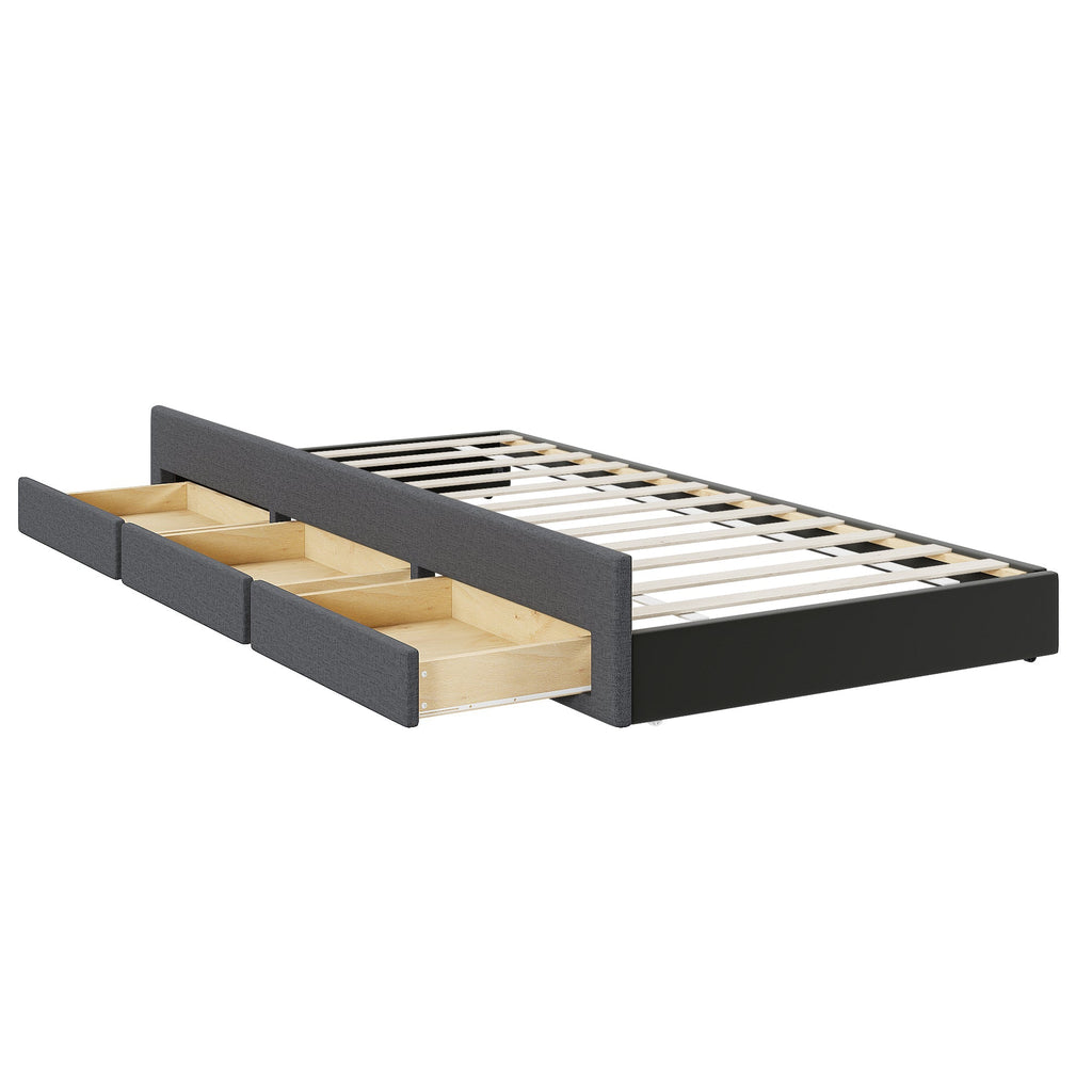 Full Size Upholstered Platform Bed with Twin Size Trundle and 3 Drawers
