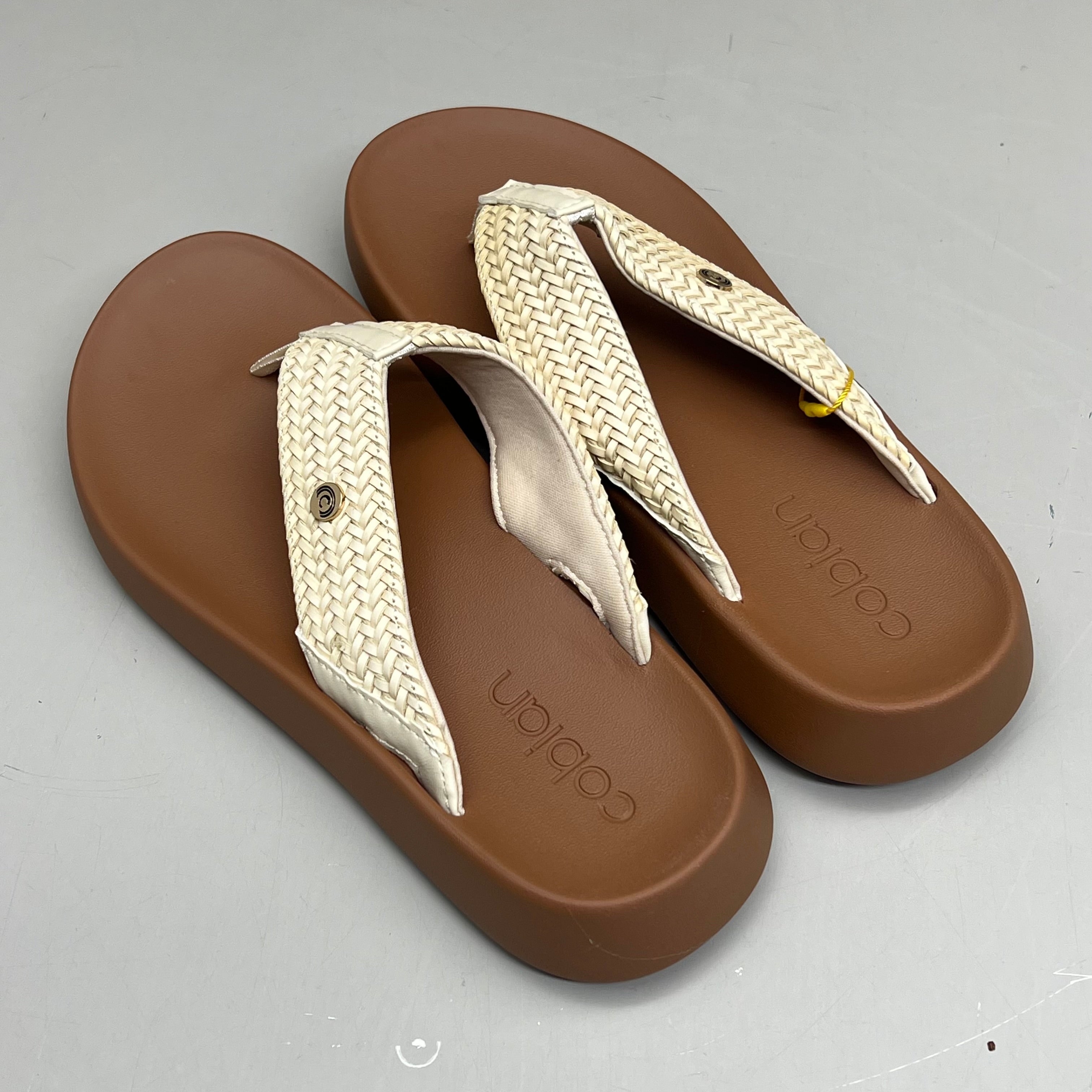 COBIAN Palmilla Braided Synthetic Leather Strap Women's Sz 7 EU 37 Cream PAL25-110-7